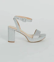 Dressed To Dazzle Glitter Mesh Platform Block Heels
