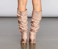 Scrunched Knee-High Stiletto Boots