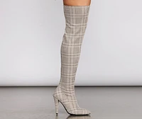 Plaid Thigh High Stiletto Boots