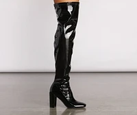 Patent Faux Leather Thigh-High Heeled Boots