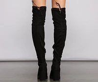 Faux Suede Over The Knee Lug Sole Boots