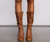 Faux Leather Slouched Knee-High Boots