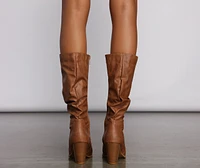 Faux Leather Slouched Knee-High Boots