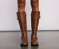 Quilted Faux Leather Buckle Detail Boots