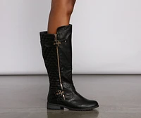 Quilted Faux Leather Buckle Detail Boots