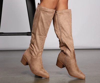 Fall For Faux Suede Stacked Heel Boots