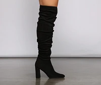 Faux Suede Knee-High Block Heel Boots
