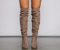 Faux Suede Knee-High Block Heel Boots