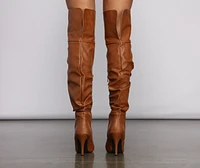 Faux Leather Ruched Stiletto Boots