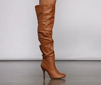 Faux Leather Ruched Stiletto Boots