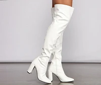 Level Up Faux Patent Leather Thigh High Boots