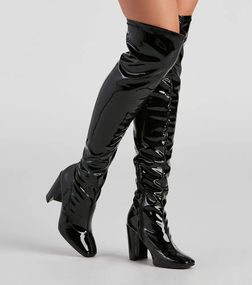 leather thigh high boots block heel