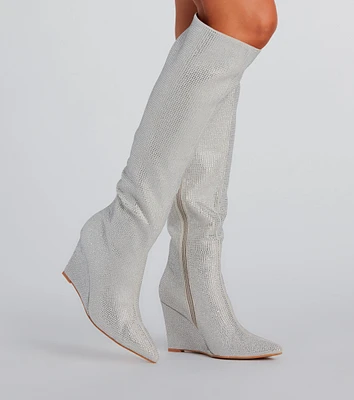 Stunningly Stylish Rhinestone Knee-High Wedge Boot