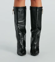 Top Tier Faux Leather Charm Foldover Boots