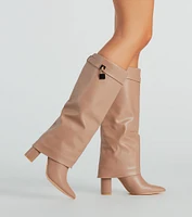 Top Tier Faux Leather Charm Foldover Boots