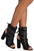 Snake It All Night Peep Toe Booties