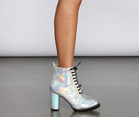Holographic Lace Up Combat Boot