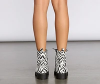 Let's Get Crazy Zebra Print Combat Boots