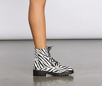 Let's Get Crazy Zebra Print Combat Boots
