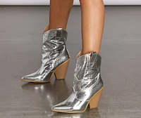 On A Western Kick Croc Metallic Cowboy Booties