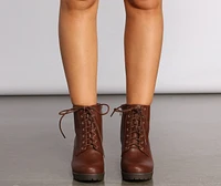 Lace Up Faux Leather Lug Booties