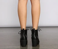 Lace Up Faux Leather Lug Booties