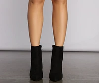 Faux Suede Pointed Toe Block Heel Booties