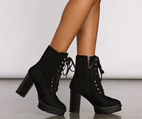 Faux Suede Lace Up Combat Booties