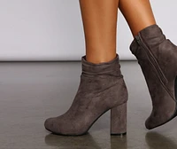 All About Ruched Faux Suede Ankle Booties