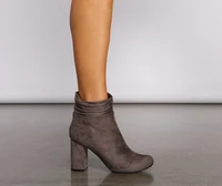 All About Ruched Faux Suede Ankle Booties