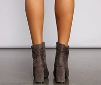 All About Ruched Faux Suede Ankle Booties