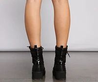 Trendy Glitter Detail Combat Booties