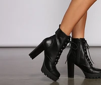 Faux Leather Lace-Up Lug Sole Booties
