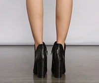 Snake-Embossed Faux Leather Block Heel Booties