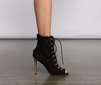 Chic Faux Suede Peep Toe Stiletto Booties