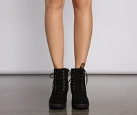 Lace Up Faux Suede Lug Booties