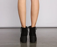 Lace Up Faux Suede Lug Booties