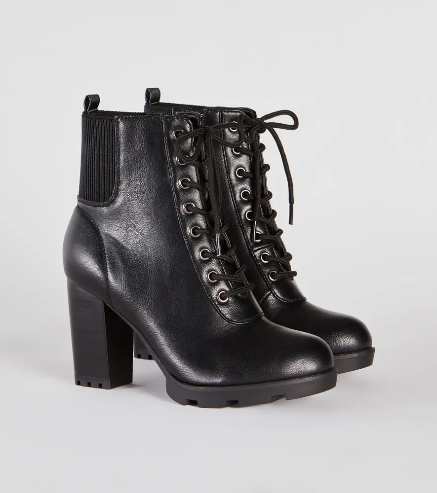 black heeled combat booties