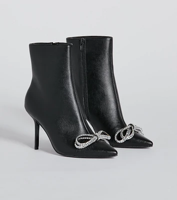 Gift Of Fab Faux Leather Rhinestone Bow Booties
