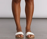 Faux Leather Wide Strap Slide Sandal