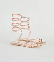 For A Spin Rhinestone Spiral Flat Sandals