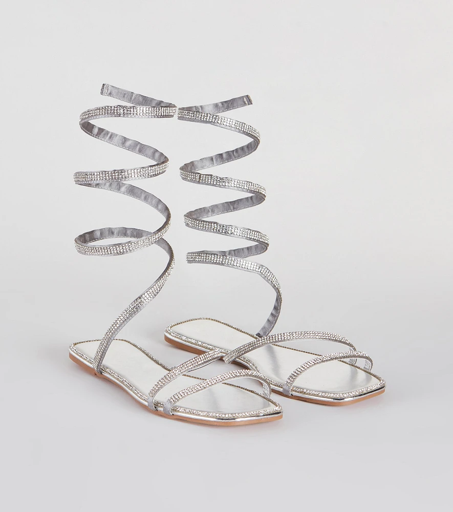 For A Spin Rhinestone Spiral Flat Sandals