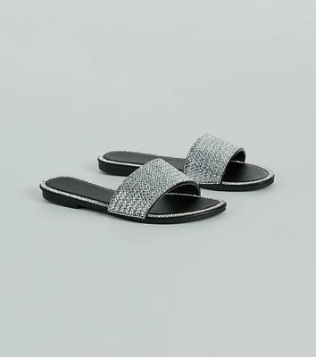 Casual Glitz Rhinestone Strap Faux Leather Sandals