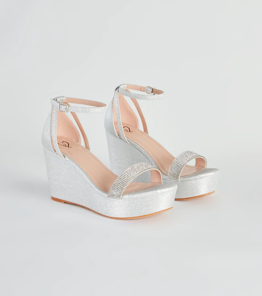 Cue The Glitter Rhinestone Platform Wedges