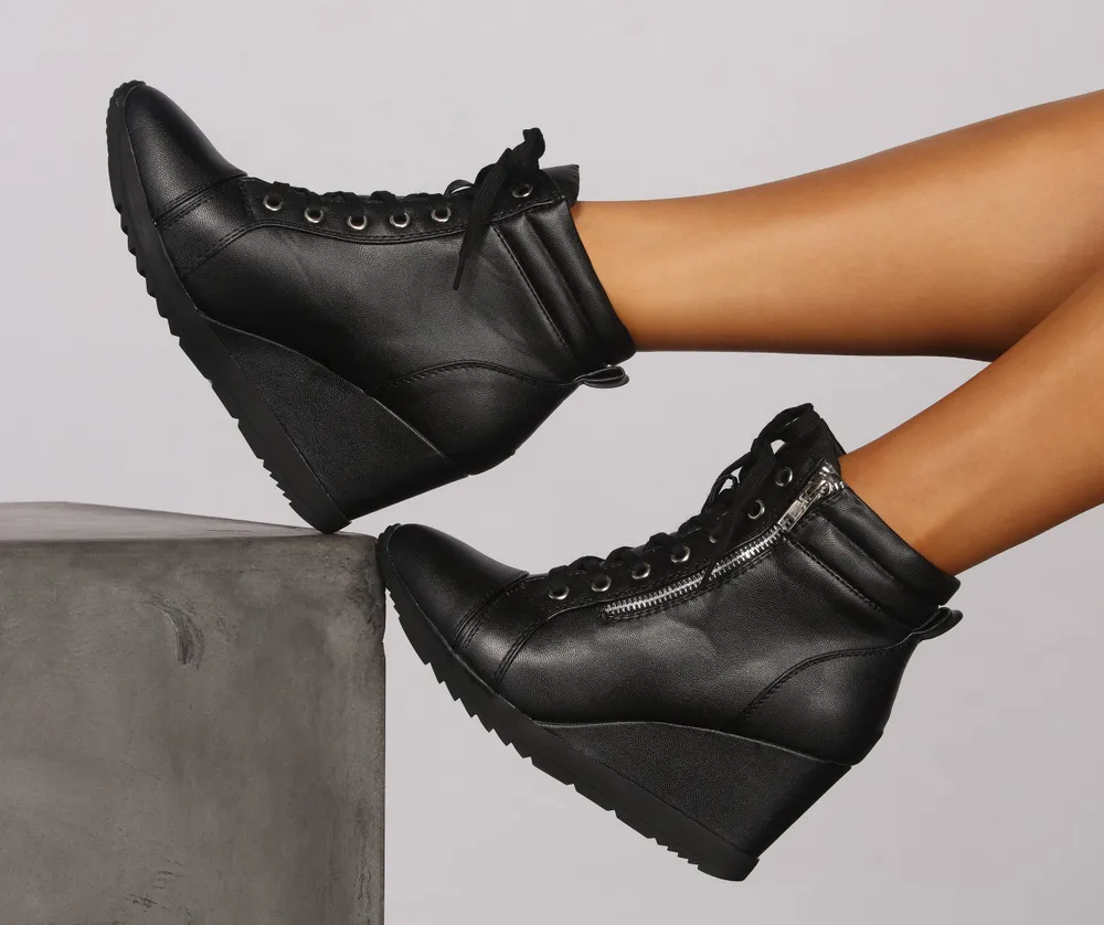 Windsor Step It Up Faux Leather Wedge Sneakers | Montebello Town Center