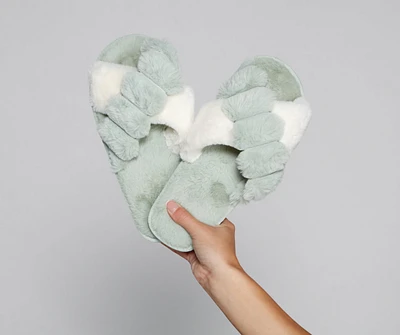 Criss-Cross Chic Faux Fur Slippers
