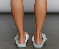 Criss-Cross Chic Faux Fur Slippers