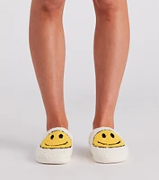 Be Happy Face Faux Sherpa Slippers