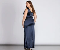 Plus Evelyn Formal Wrap Satin Dress