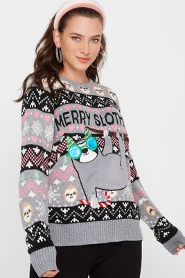 Graphic Merry Sloth Knit Ugly Christmas Sweater